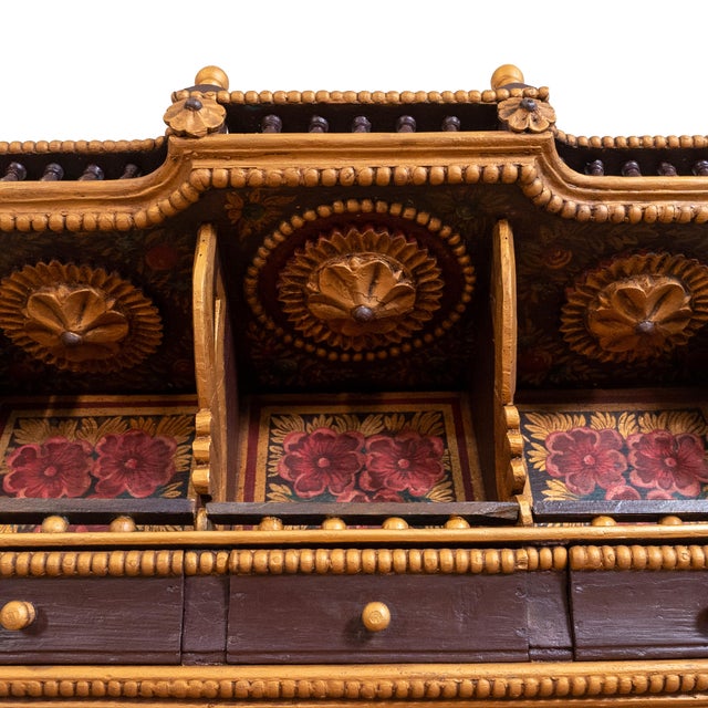 Early 20th Century Hand Carved & Painted Rajasthani Wooden Wall Cabinet For Sale - Image 17 of 18
