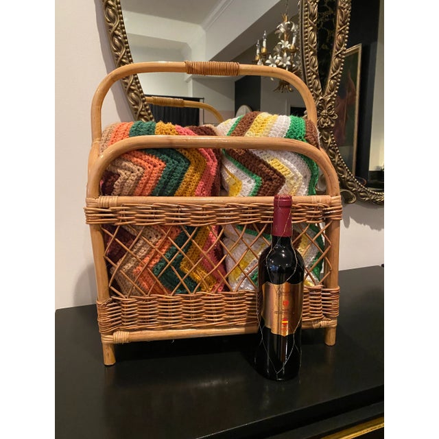 1970s 1970s Vintage Arched Rattan Magazine Rack Basket For Sale - Image 5 of 10