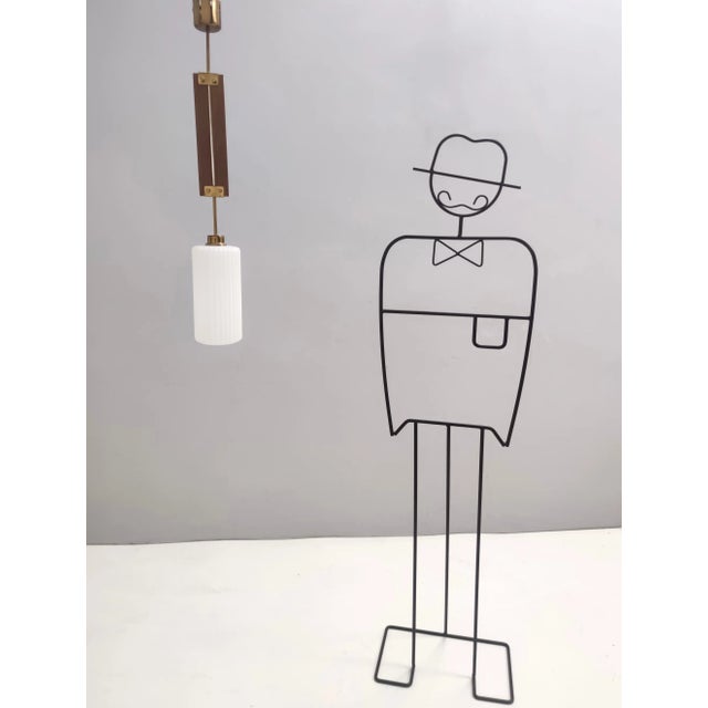 Wood Glazed Opaline Glass, Teak and Brass Pendant, Italy, 1960s For Sale - Image 7 of 10