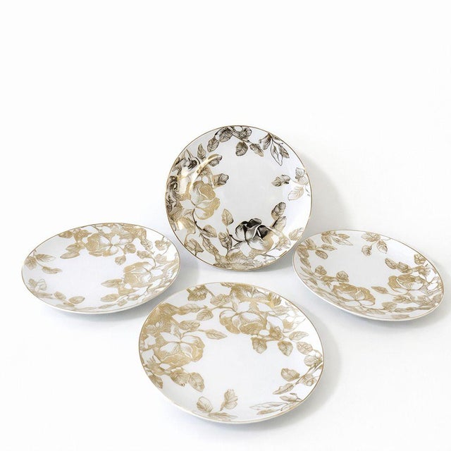 13-Pc Avon Expressions Gold Elegance Bone China Tableware Gold Trimmed Y2K Includes: 4 - Dessert Plates 4 - Coffee Mugs 1...