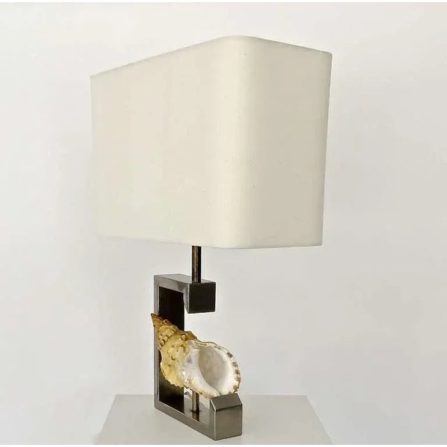 1970s 1970s French Table Lamp with Real Seashell Surrounded by Nickel Chrome Frame For Sale - Image 5 of 10