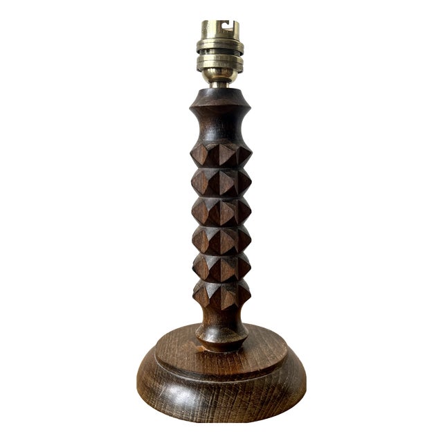 Vintage Turned Wood Table Lamp by Charles Dudouyt, 1940s For Sale