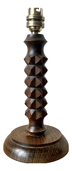 Vintage Turned Wood Table Lamp by Charles Dudouyt, 1940s