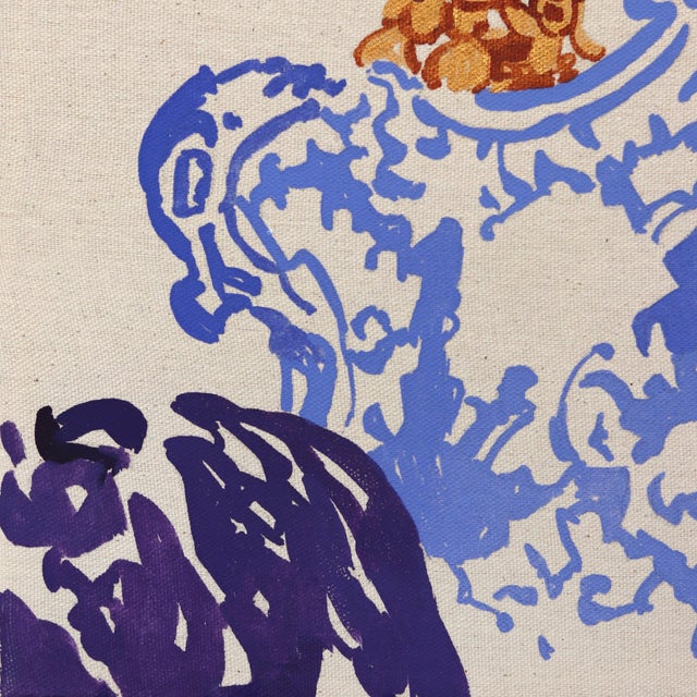 Figurative Gold Earrings - Large Colorful Surrealist Figurative Feminine Portrait Painting Original Artwork by Carlos Gamez De Francisco For Sale - Image 3 of 9