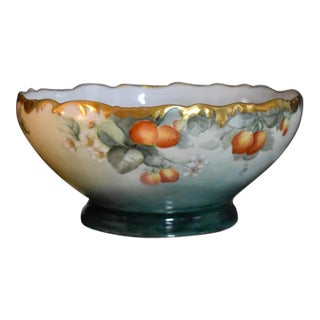 Antique T&v Limoges France Porcelain Bowl Hand Painted Strawberries Gold 1907 For Sale