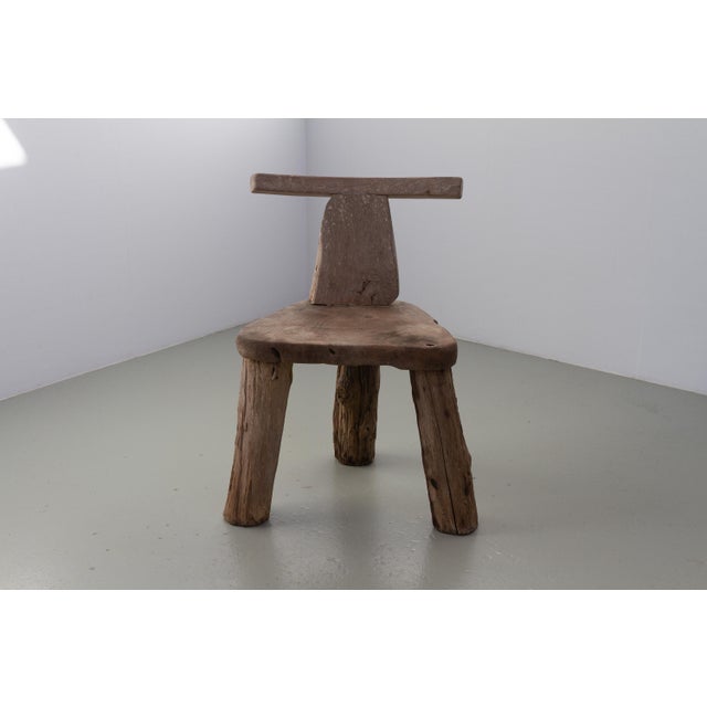 Primitive Elm T Tripod Side Chair, Denmark, 1970s For Sale - Image 4 of 17