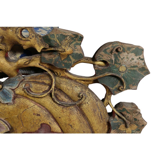 Mid 19th Century Large Japanese Carved and Polychromed Wood Panel of Gourds and Lotus For Sale - Image 5 of 8
