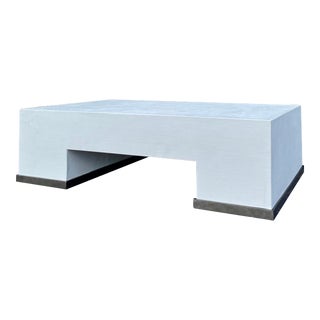 20th Century Karl Springer Style Postmodern Linen-Wrapped Coffee Table For Sale