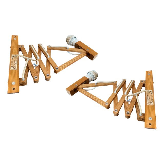 Articulated Accordion Wall Lights in Pine Wood from Translandia, Denmark, 1960, Set of 2 For Sale
