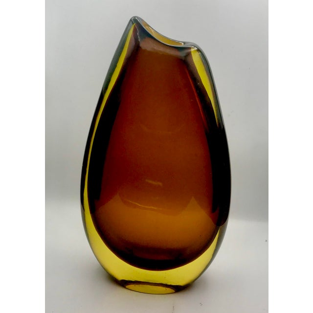 Exceptional mid-century Flavio Poli for Seguso Vetri d’Arte sommerso glass vase, model #12431, in a striking layered...