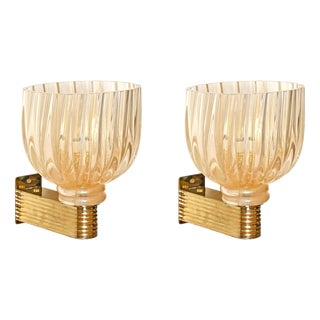 Large Murano Glass Flower Sconces from Seguso, Italy, 1950s, Set of 2 For Sale