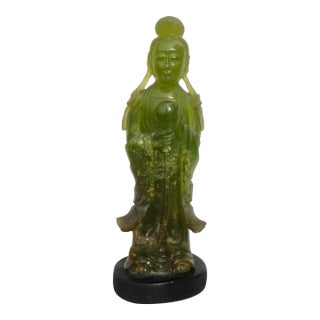 Chinese Florite Carved Standing Kuan Yin For Sale