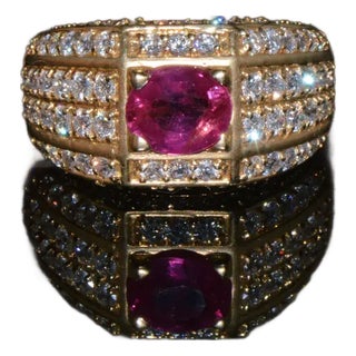Certified Natural 2.81Cts VS F Diamond Vivid Red Ruby 18K Solid Gold Cigar Ring Band, size 6.5 For Sale