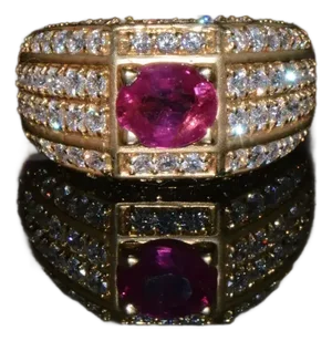 Certified Natural 2.81Cts VS F Diamond Vivid Red Ruby 18K Solid Gold Cigar Ring Band, size 6.5