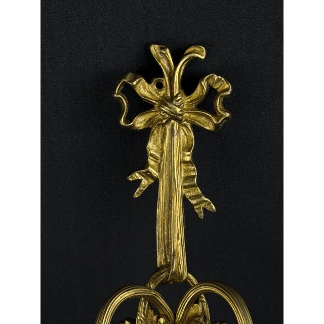 Metal French Louis XVI Gilt Bronze Bow and Flower Basket Wall Sconces, Set of 2 For Sale - Image 7 of 10