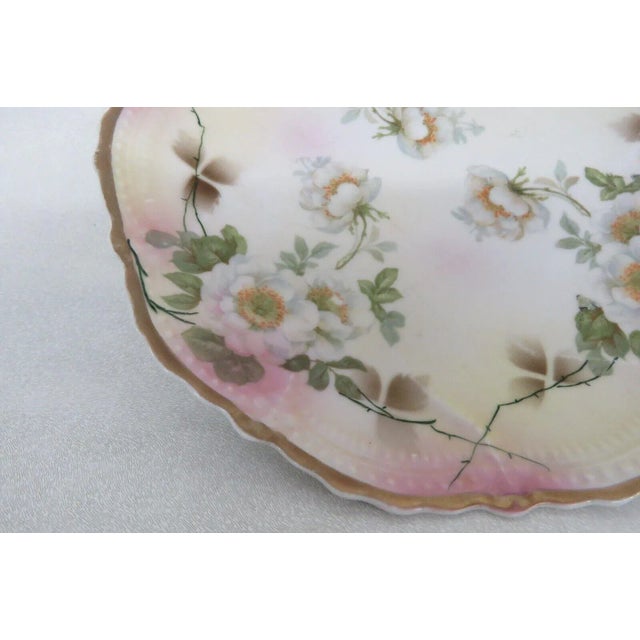 Victorian Leuchtenburg Germany Porcelain Pink Yellow Handpainted White Flowers Plate For Sale - Image 3 of 10