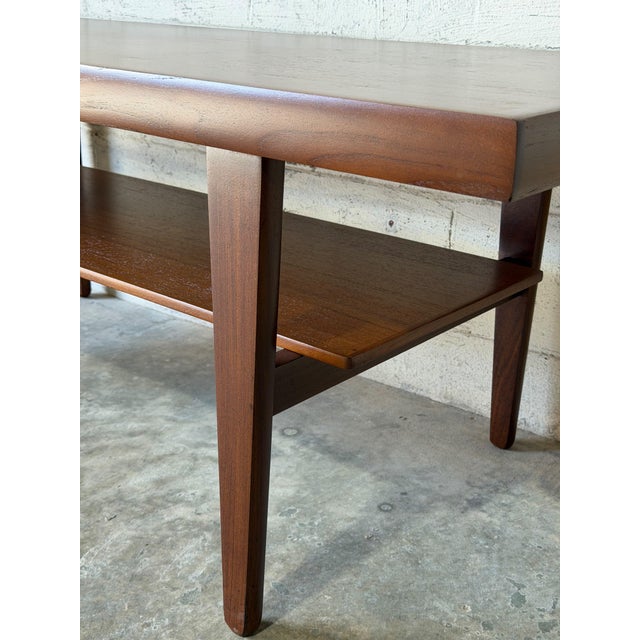 Long Danish Teak Rectangular Coffee Table With Built-in Magazine Shelf Mid-Century Modern 1960s For Sale - Image 4 of 13