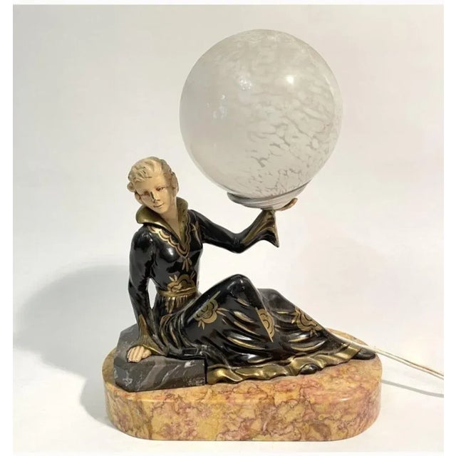 Art Deco Hand Painted Table Lamp on Marble Base For Sale - Image 13 of 13