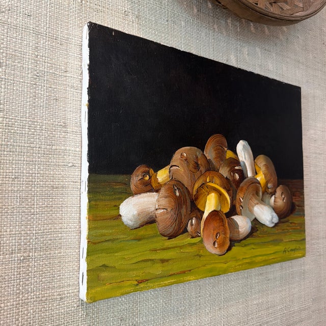Realism Still Life Oil Painting of Mushrooms by Italian Artist Angelo Garofalo For Sale - Image 3 of 12