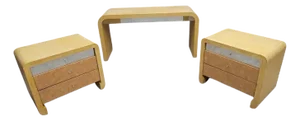 Karl Springer Style Grasscloth Console and Pair Side Tables for Ernest C. Masi, Set of 3