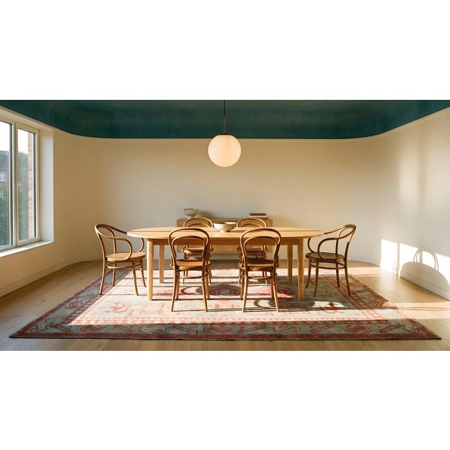Textile 1930s Turquoise Diamond Tribal Antique Agra Cotton Rug 4' 6" X 7' Handknotted Carpet For Sale - Image 7 of 8
