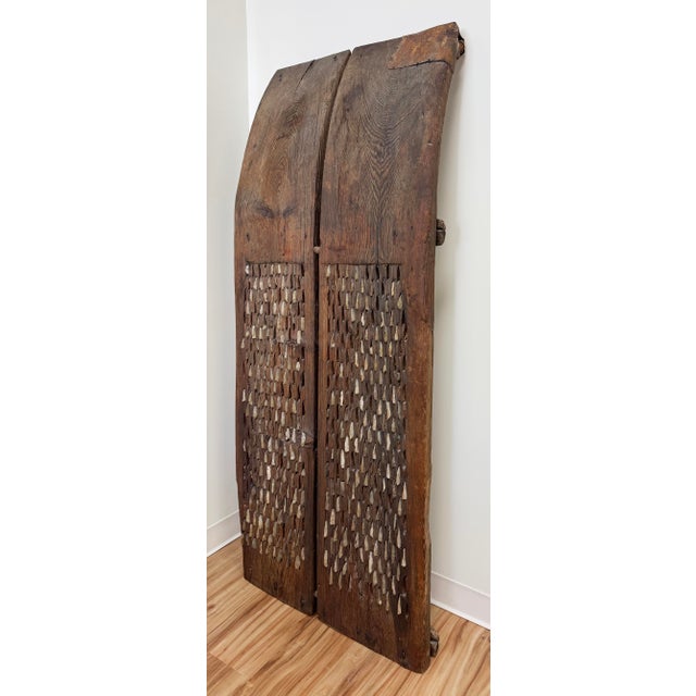 Farmhouse Antique 19th C Large Sculptural Primitive Wood and Inlaid Flint Stone Thresher For Sale - Image 3 of 9