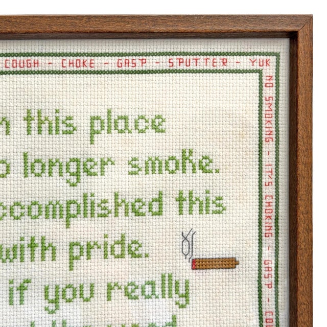 Early 21st Century 'Please Take Your Butt Outside', Framed Cross Stitch Embroidery For Sale - Image 5 of 12
