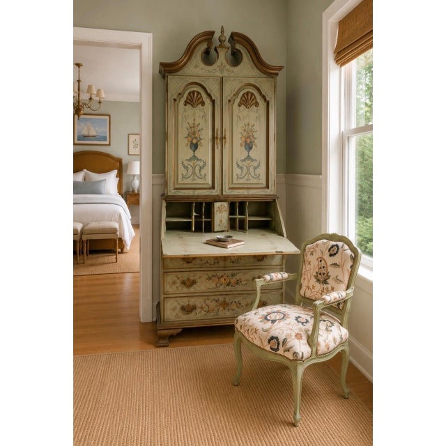 Painted Chinoiserie Style Antique Sage Green Floral Secretary Desk For Sale - Image 17 of 17