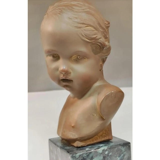 French Vintage French Terracotta Bust of a Child on Marble Plinth For Sale - Image 3 of 12