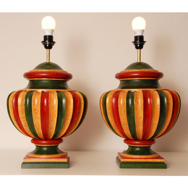 Vintage tall/ huge Italian carved wood vase lamps. Style, Vintage, Neoclassical, Mid Century, Traditional, Classic italian...