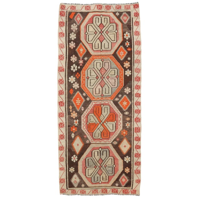 Textile Mid 20th Century Vintage Turkish Kars Kilim Rug For Sale - Image 7 of 7