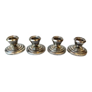 Antique English Sterling Silver Low Candlesticks – Set of 4 – Birmingham Hallmarked For Sale