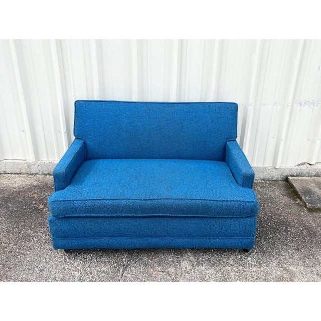 Simmons HideABed Blue Tweed Loveseat/Petite Sofa on Casters Chairish