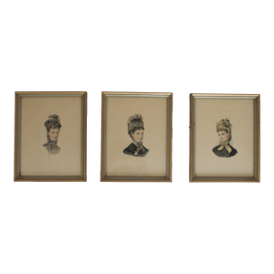 Vintage Framed Prints Featuring Ladies Wearing Hats - Set of Three