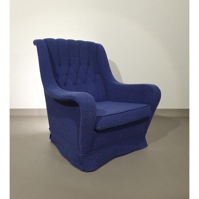 Vintage Lounge Chair in Blue Wool and Boucle, 1970s For Sale - Image 4 of 16