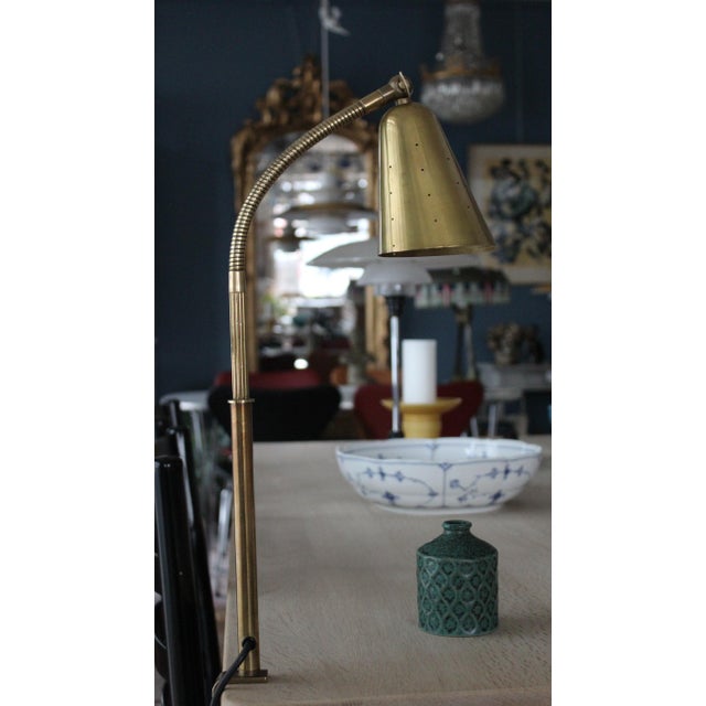 Metal Vintage Clamp Desk Lamp in Brass with Patina by Hans Bergström, 1930s For Sale - Image 7 of 12