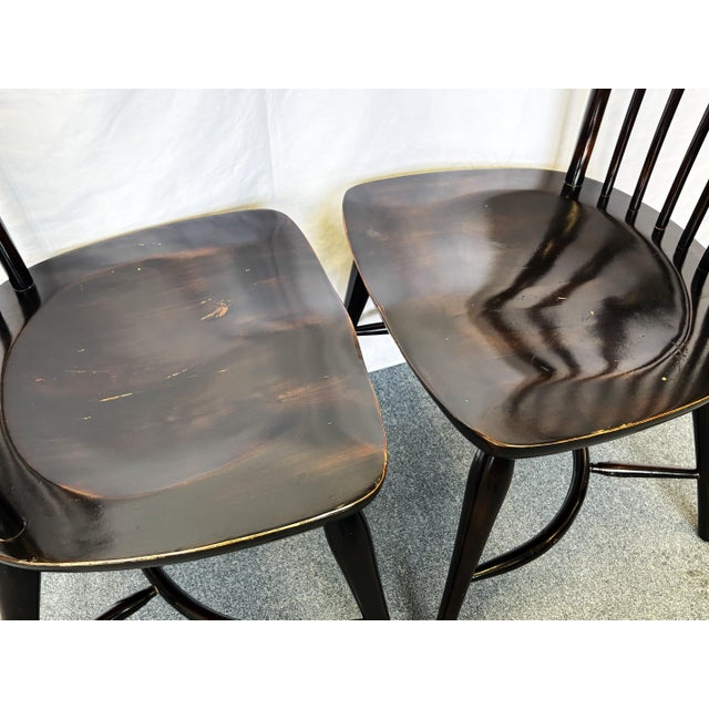 Vintage High Swept Back Windsor Birdcage Chairs in Ebony Finish- A Pair For Sale - Image 15 of 18