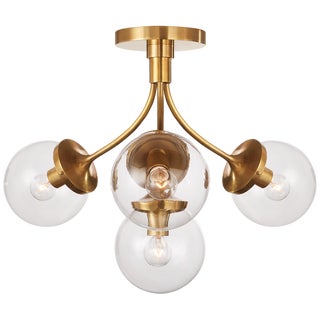 Kate Spade New York for Visual Comfort Signature Prescott Medium Semi-Flush Mount in Soft Brass with Clear Glass For Sale