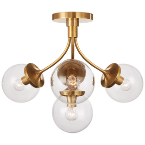 Kate Spade New York for Visual Comfort Signature Prescott Medium Semi-Flush Mount in Soft Brass with Clear Glass
