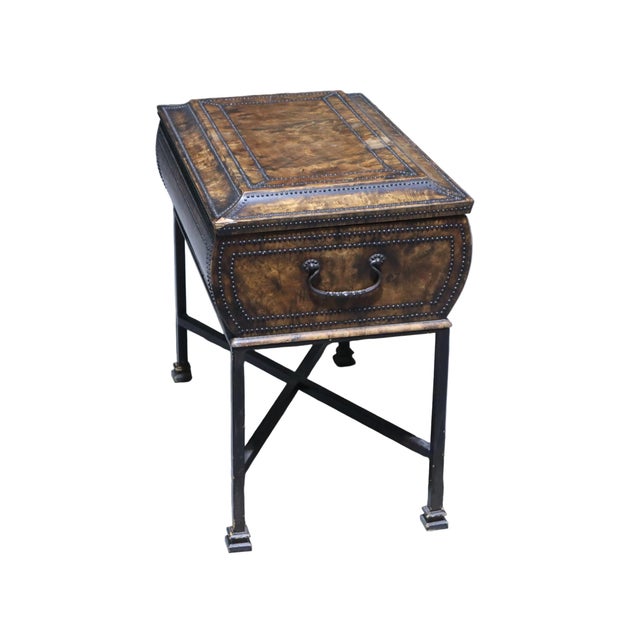 English Antique Raised Sewing Box With Burl Walnut Shell Studded With Small Metal Beads For Sale - Image 3 of 11