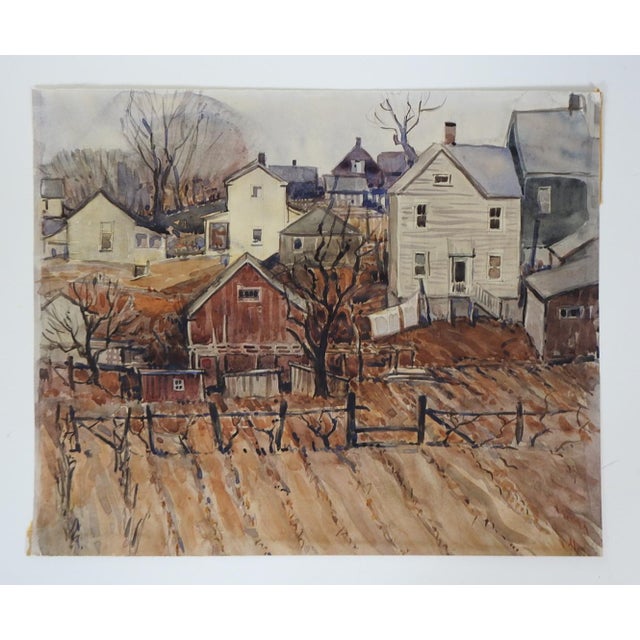 Early 20th Century Hamden Connecticut Town Landscape Watercolor Painting For Sale - Image 4 of 4