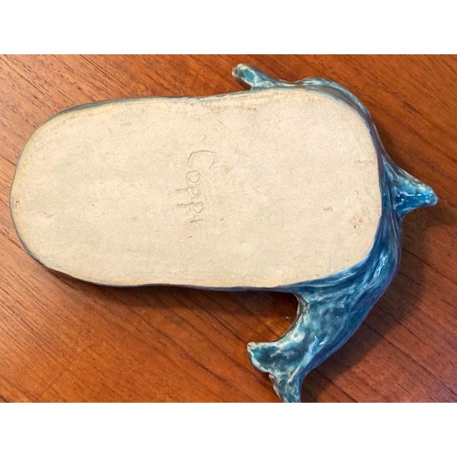 Arts & Crafts Glazed Ceramic Blue Dolphin Soap Dish 20th C. For Sale - Image 3 of 4