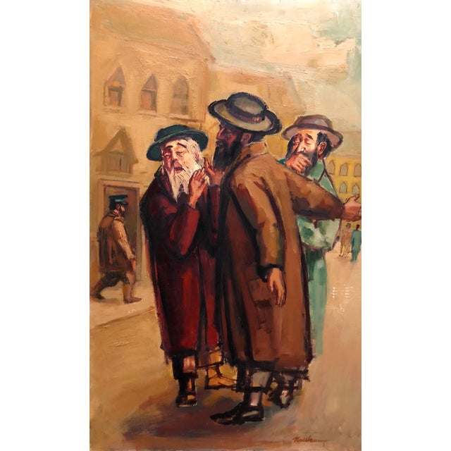 Ervin B. Nussbaum, Large American Modernist Judaica Oil Painting Rabbinic Discussion For Sale In Miami - Image 6 of 8