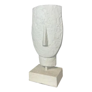 Currey & Company Mid-Century Modern Brutalist Style Textured White Metal Mask Sculpture