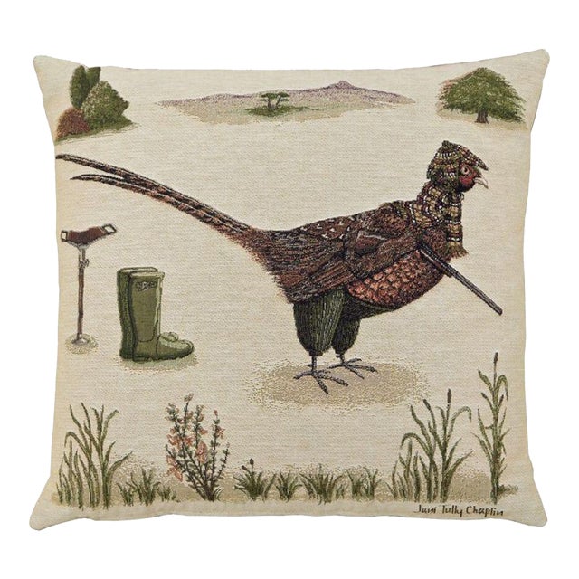 Phillip Pheasant the Gamekeeper Tapestry Cushion With Feather Filler - 46x46cm (18"x18") For Sale