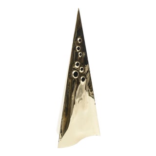 Vintage Pyramid Brass Triangle Sculpture With Random Holes For Sale