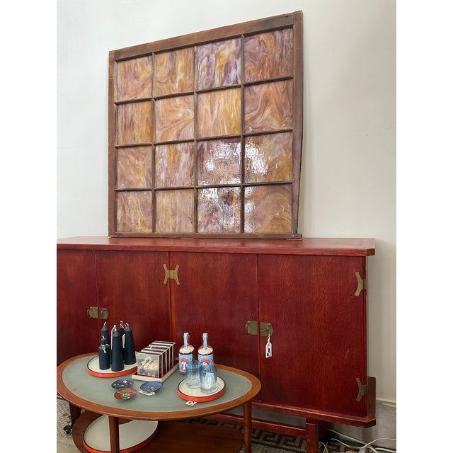 Brown Vintage Architectural Slag Glass Window Frame For Sale - Image 8 of 8