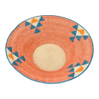 Early 20th Century Sisal Handwoven Orange and Teal Basket Eswatini 13inch For Sale