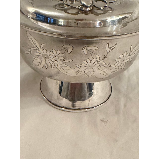 Silver Antique Chinese Silver Huoguo Incense Burner – Floral Etched Design For Sale - Image 8 of 12