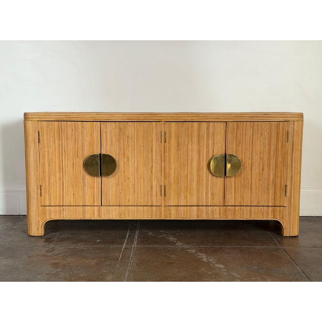 Italian Style Rattan Mid Century Sideboard With Brass Hardware For Sale - Image 13 of 17